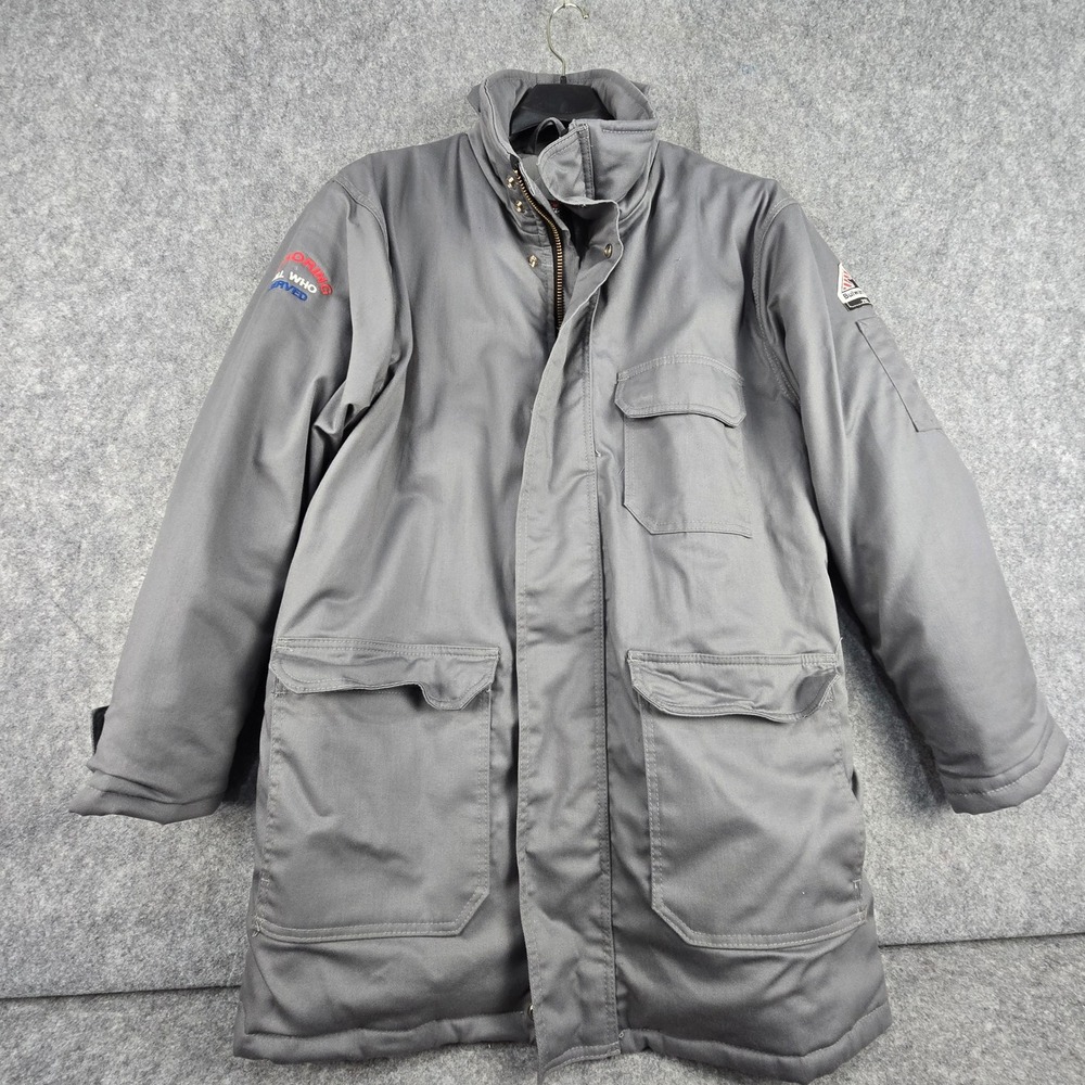 Bulwark FR Parka Mens XL Long Gray Workwear Insulated Flame Resistant JLP8GY5